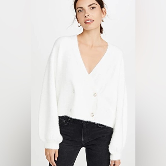 Cupcakes and Cashmere Ivory Mika Fuzzy Sweater with Pear Buttons - Picture 2 of 16